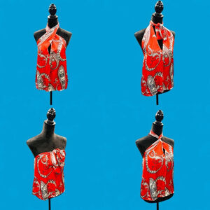 Cache Red Paisley Halter Top 4 Ways to Wear Convertible Scarf Top Open Back XS